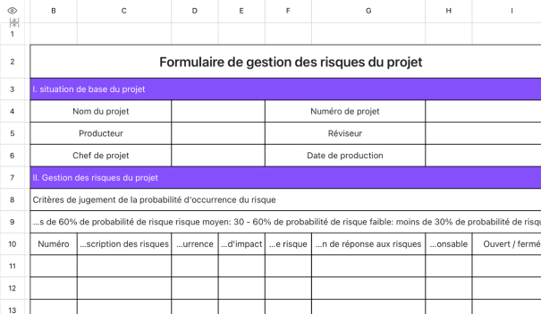 Formulaire de gestion des risques du projet